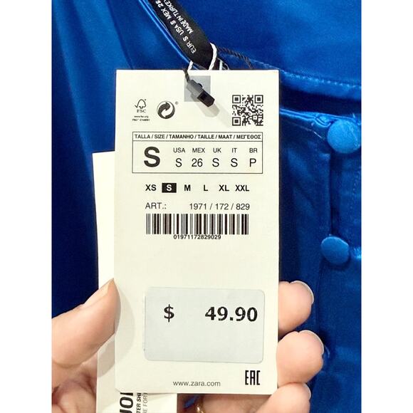 NWT Zara Satin Halterneck Open Back A-Line Mini Dress Royal Blue Women's Size S - Picture 4 of 7